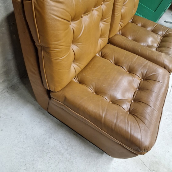 Image 1 of Elementen bank 2 fauteuils jaren 60 leren tweezitsbank 