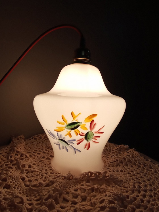 Image 1 of White Opaline Hanging lamp Floral design, 60'S