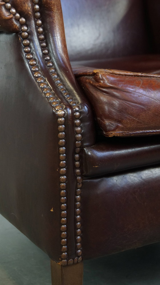 Image 1 of Fauteuil à oreilles vintage en cuir de mouton
