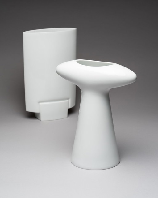 Dúo de jarrones XL de porcelana Rosenthal vintage Michael Boehm DEBUT + Platt&Young SPIRIT