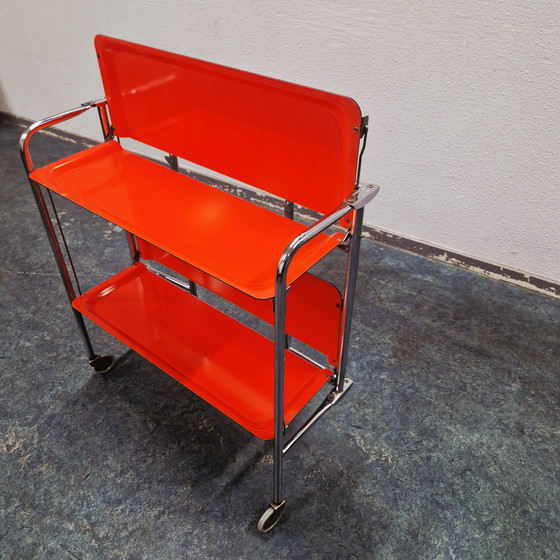 Image 1 of Carrello bar vintage, tavolino arancione anni '60/'70, tavolo di servizio