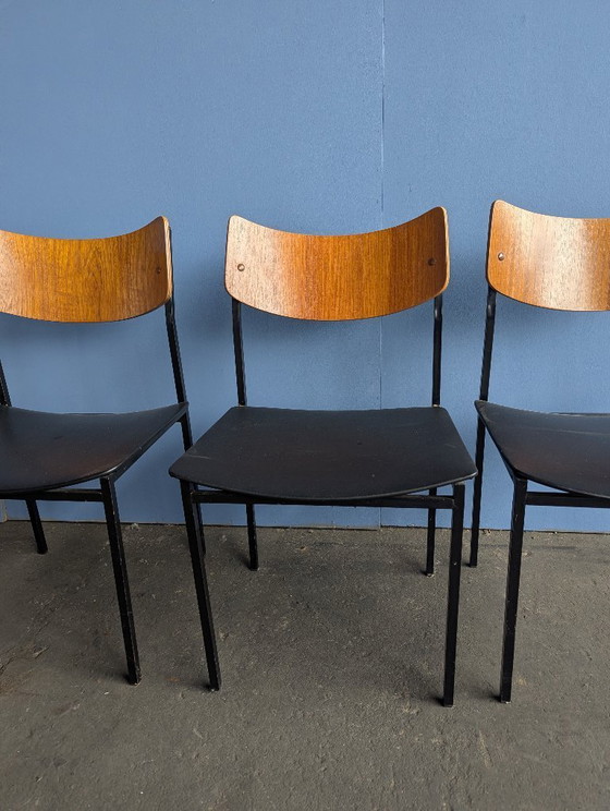 Image 1 of 3x midcentury stoel, teak/staal, 1960s
