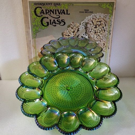 Aperitiefschaal van carnavalsglas, Indiana, VS, vintage 1960-1970