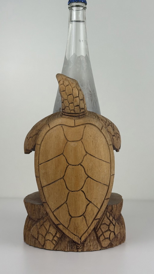 Double turtle hand-carved tropical wine holder