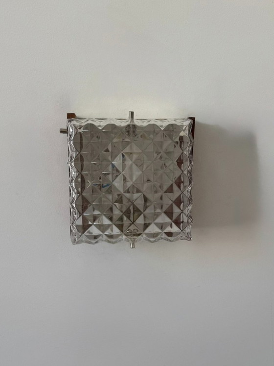 Een paar vintage wandlampen van hout en gehard glas, Frankrijk, 1970 (photo 3 of 9)