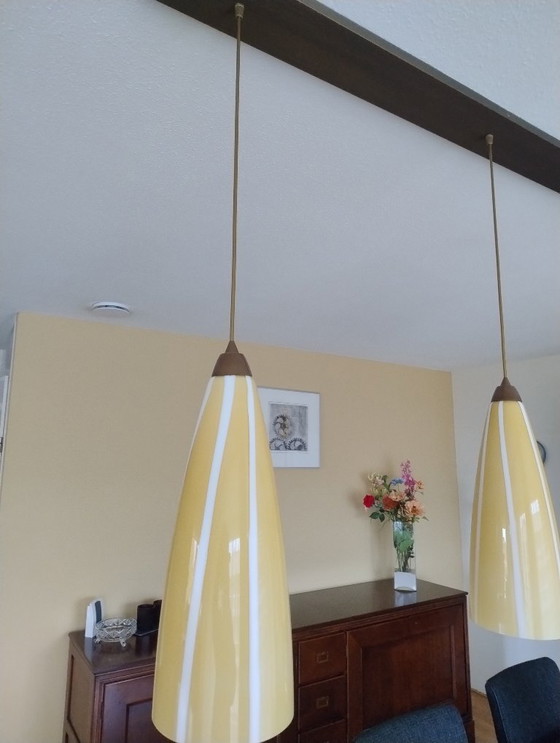 Image 1 of Ilu Di Vetro Zebra hanglampen 3x geel/wit gestreept