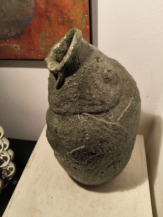 Image 1 of Vintage design modernist heavy handmade ceramic vase stylized fish