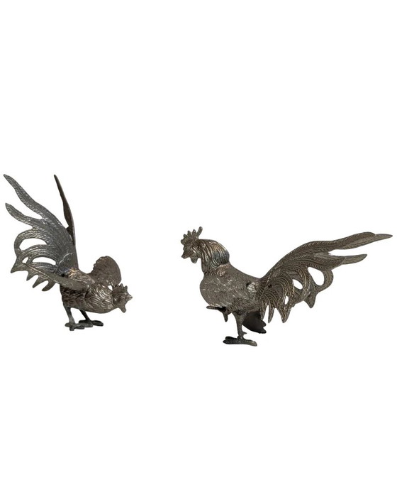 Set Thaise Metalen Hanen – Decoratieve Beeldhouwkunst (20e Eeuw) (photo 2 of 9)