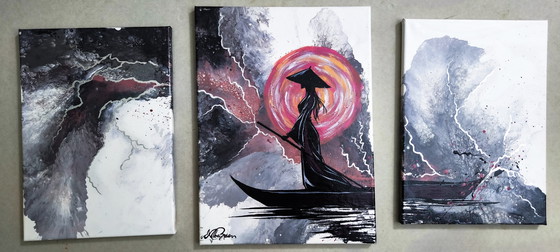 Image 1 of Modern and Contemporary Living Room Furniture, Minimalist Style. Triptych, 3-Piece Decorative Painting