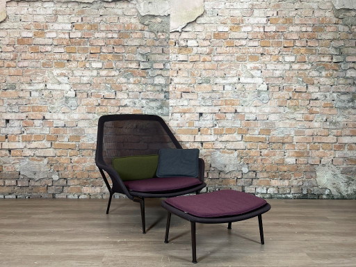 Vitra Slow Chair + Ottoman – stoelen fauteuils, Metal, Textile