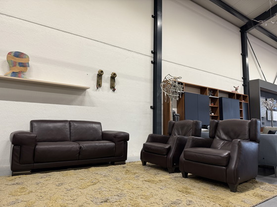 Image 1 of (2) Divano Natuzzi e 2 poltrone Amadeus in pelle marrone