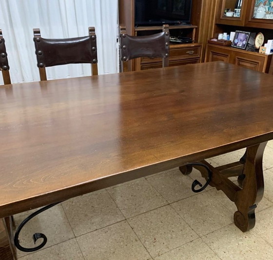 Image 1 of Solid wood and iron table for 12 people