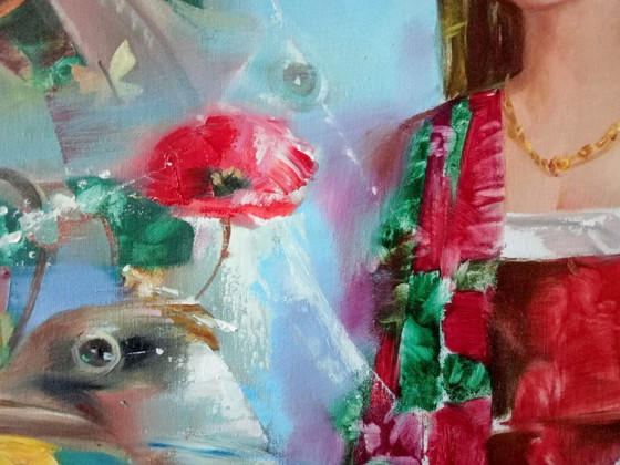 Original Oil Painting Abstract Figurative Girl Flowers Magic – Paintings & Drawings, Canvas (photo 11 of 13)