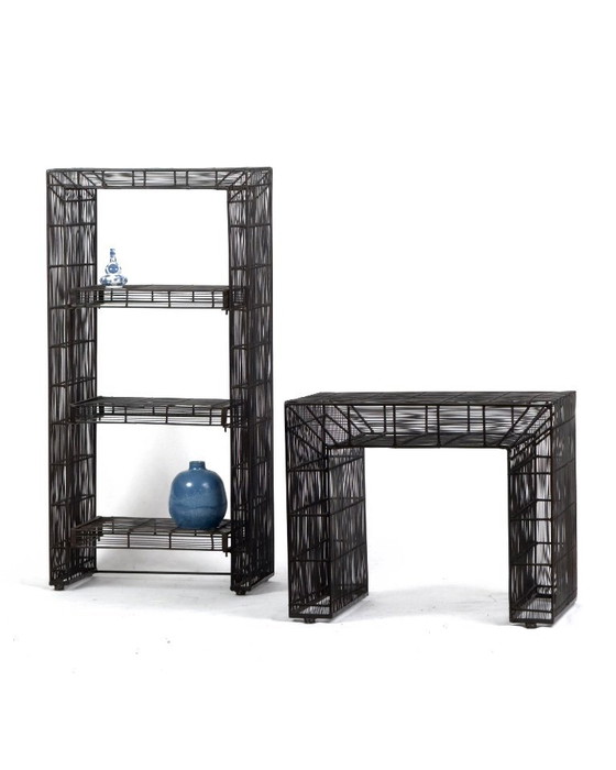 Image 1 of vintage Sculptural Metal Wire Shelving and Display Table Set