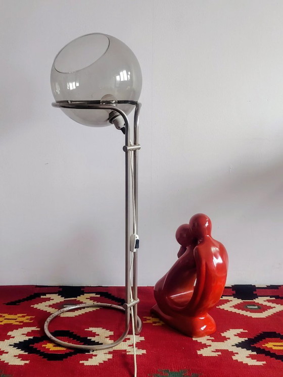 Image 1 of Modernist bauhaus glass ball floor lamp. Designer: Házi Tibor