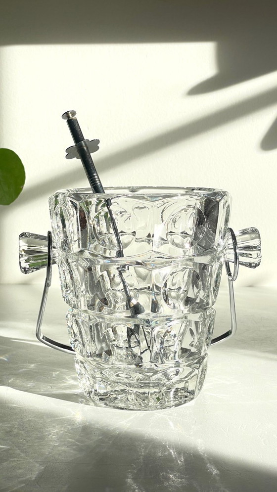 Image 1 of SEAU à Glace Cristal Ciselé et PINCE Vintage