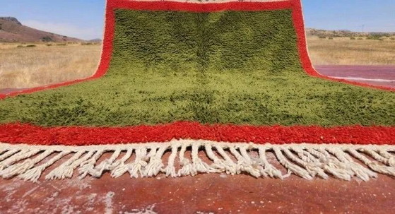 Moroccan Berber rug in green and red 300x200 cm – handmade rug – Rugs & carpets, Wool, Cotton, Vintage (photo 4 of 8)