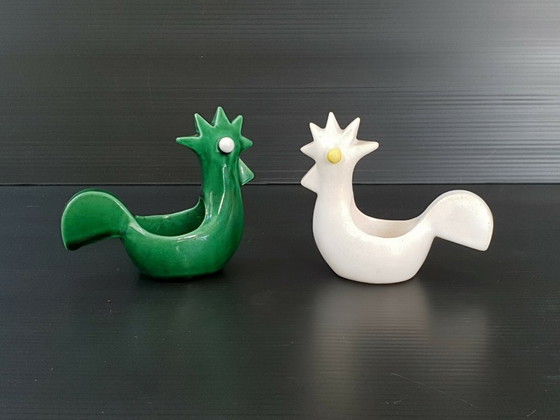 Image 1 of Pair of ceramic roosters and hens, 1950s-1960s vintage.
