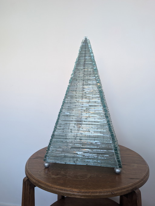 French Glass Pyramid Shaped Sculptured Table Lamp, 1970s