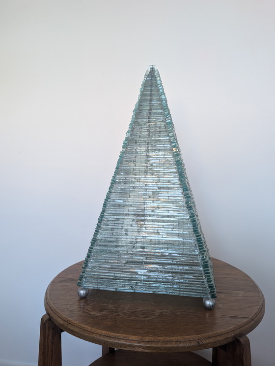 Image 1 of French Glass Pyramid Shaped Sculptured Table Lamp, 1970s