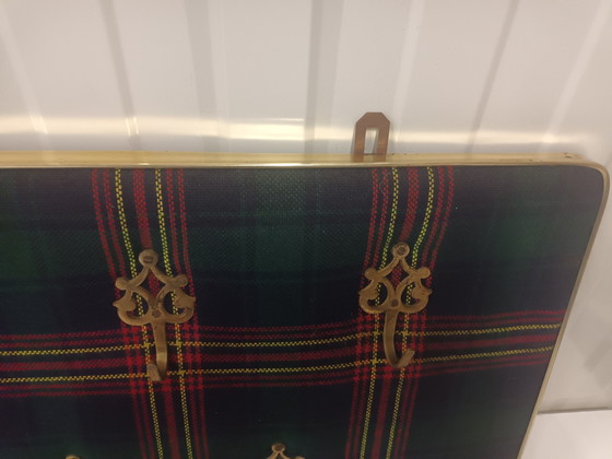 Wall Coat Rack with Scottish Plaid – Brass, Textile (photo 5 of 7)