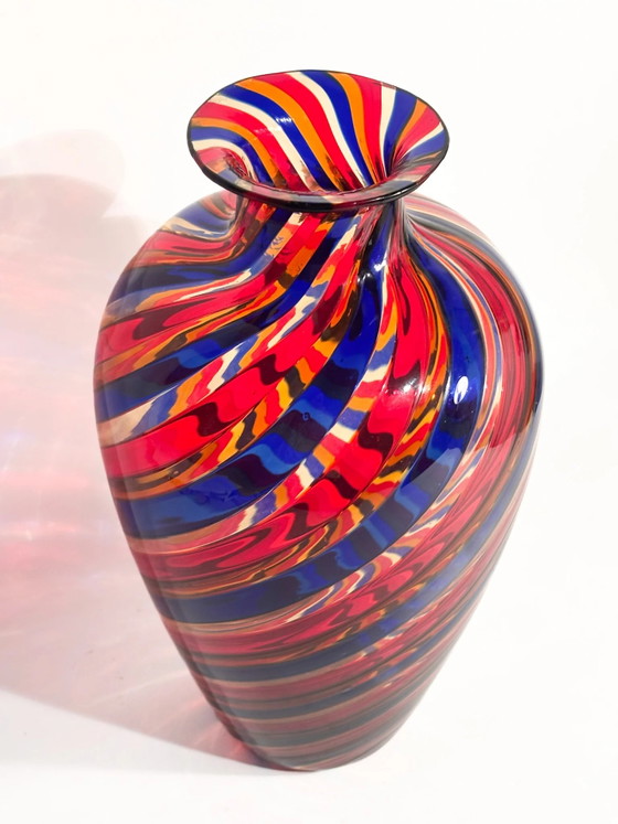 1970s Multicolored Cane Murano Glass Vase (photo 4 of 13)