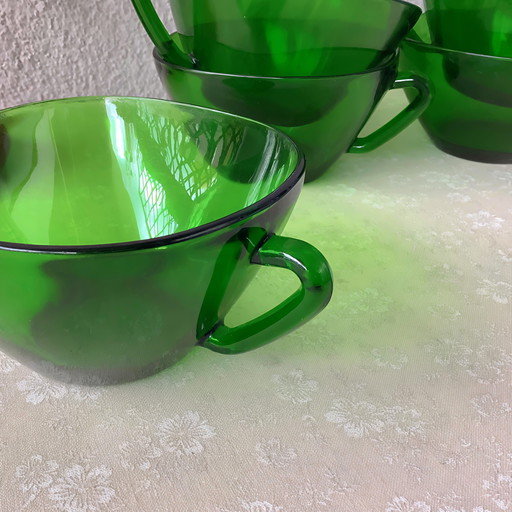 Set of 6 Vintage Emerald Green Vereco Coffee Cups