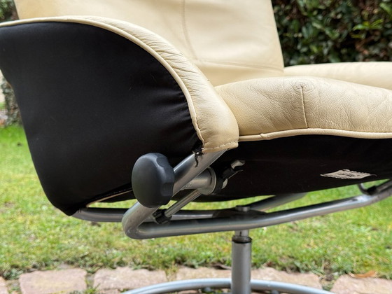 Image 1 of Vintage Ikea Malung armchair & footstool, 1999, cream white, 90s design