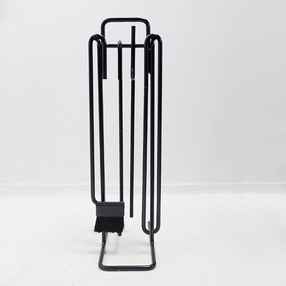 Image 1 of Minimalist Black Metal fire ensemble "Mace-Line" by Ann Maes - 1970s