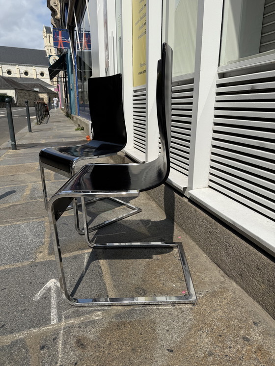 Image 1 of Klass" designstoelen - wengéhout en chromen poten