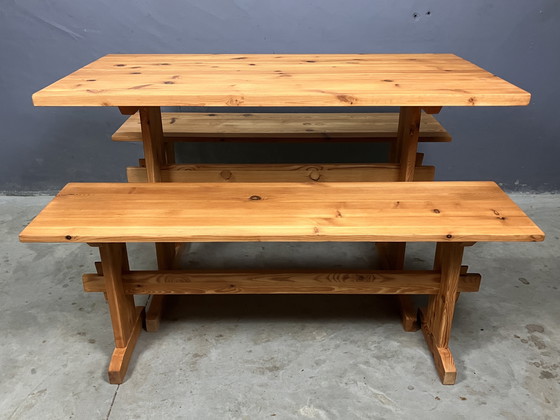 Image 1 of Dining table 2 benches pine Scandinavian Swedish