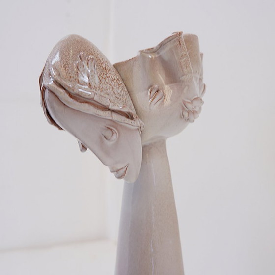Image 1 of Ceramic Sculpture Female Face Flower Vase Decoration