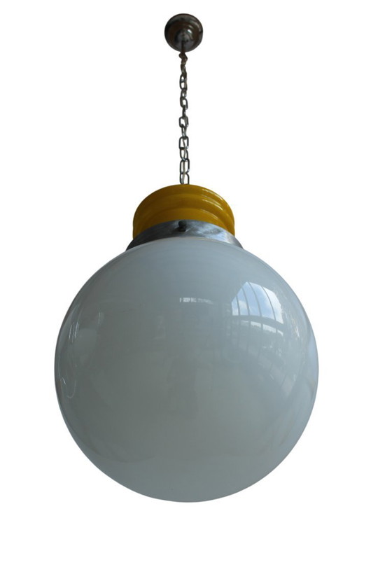 Image 1 of "Lampadina" in vetro di Murano giallo e bianco, Space Age, Italia 1960