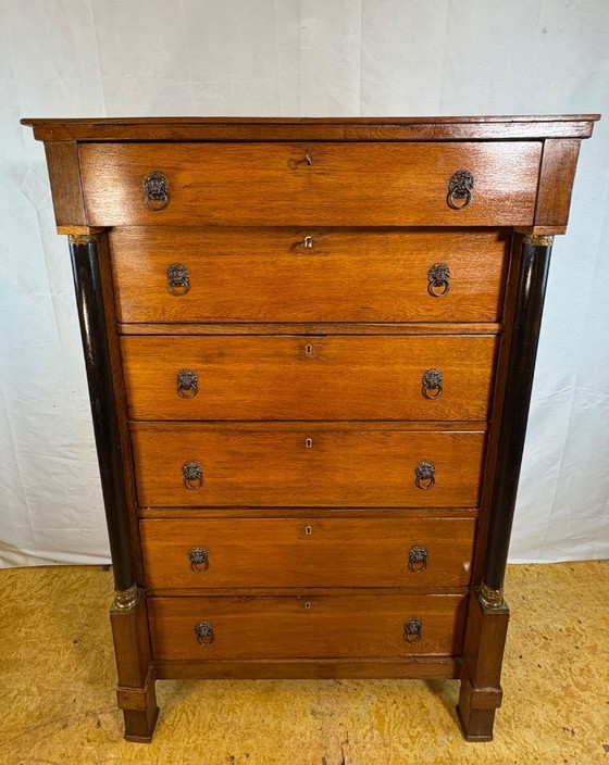 Image 1 of Antique Dutch Oak Empire Chiffonier Chest of Drawers ca1820  A striking and elegant antique Dutch Empire chiffonier chest of dra