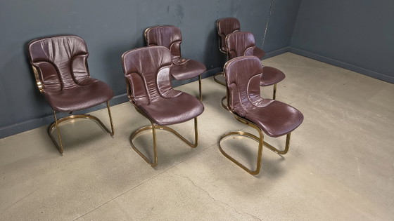 Image 1 of Chaises de salle à manger vintage de Willy Rizzo pour Cidue, ensemble de 6, années 1970