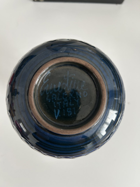 Ernestine Salerno Italy V181 Onestini Blauw Vintage Design Kunst MCM Keramiek Vaas – Vazen, Ceramic (photo 5 of 5)