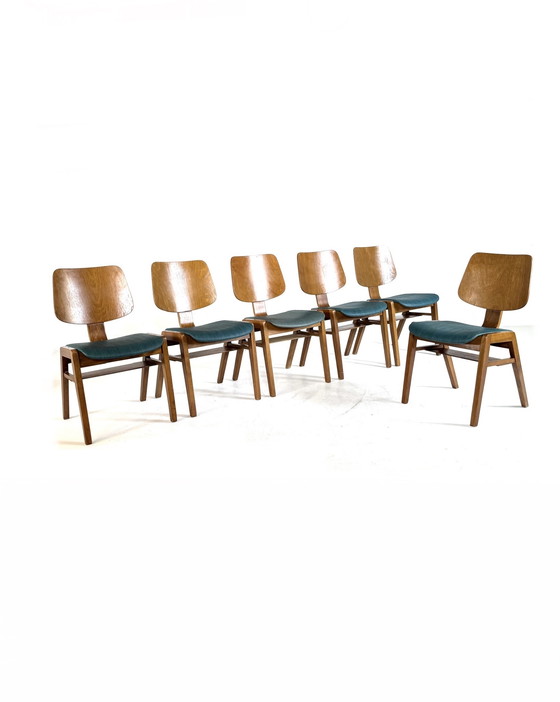 Image 1 of 6x chaise empilable vintage en contreplaqué, style Egon Eiermann '60s