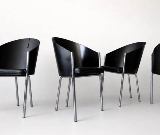 4 Vintage Italian Design Chairs by Segis – Italië, Ca80s – Dining chairs, Chrome, Leather (photo 14 of 15)
