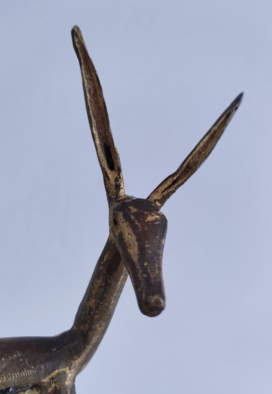 Image 1 of four gazelle antelope sculptures vintage brass