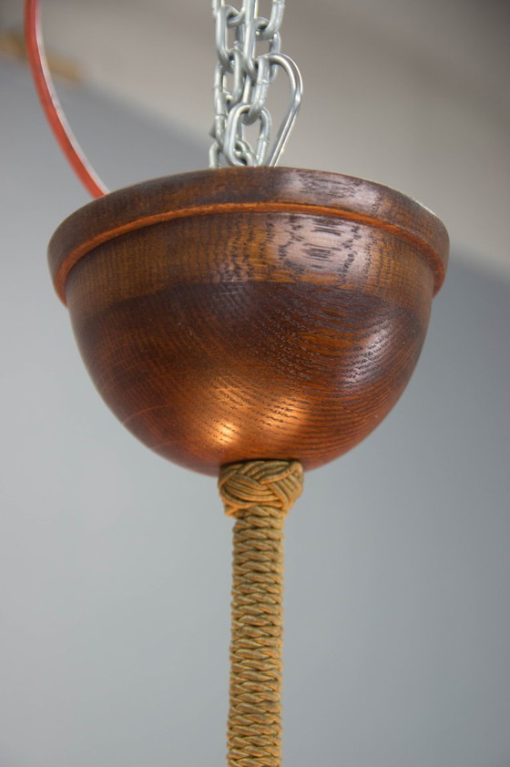 Image 1 of Grand lustre Art déco en bois en forme d'OVNI, années 1930