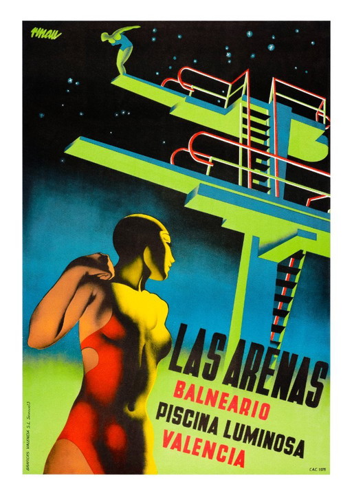 Las Arenas Balneario Piscina Luminosa de Valencia - Josep Renau 1935 - Poster 28 X 40 Inches = 70 × 100 Cm
