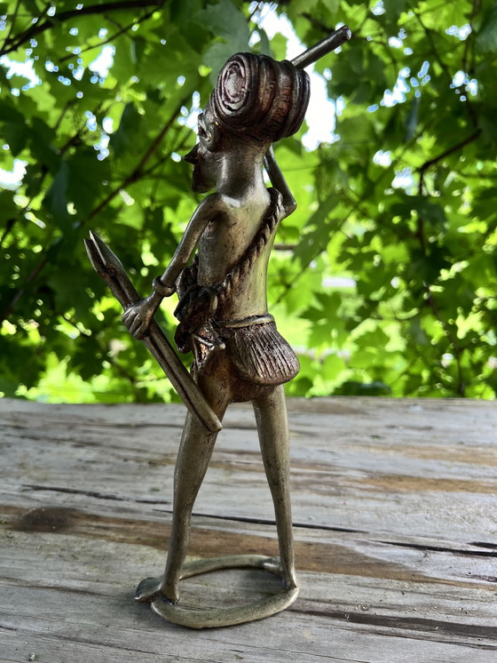 Image 1 of Antike afrikanische Statuette aus Messing und Kupfer, ca. 1950