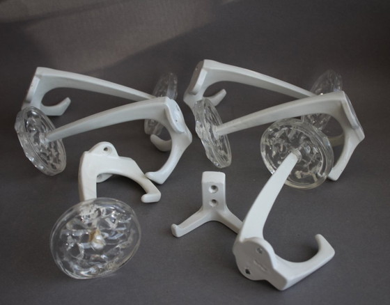 Image 1 of 7 appendiabiti vintage di metà secolo, design anni '70, in metallo e plastica trasparente