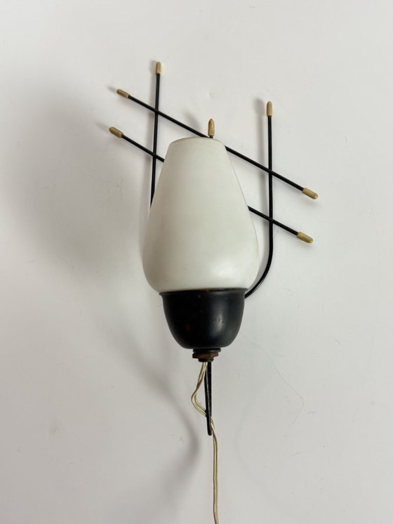 Image 1 of Early Electric Minimalist Wall Lamp with Frosted Glass Shade – Netherlands, c. 1930s–1940s