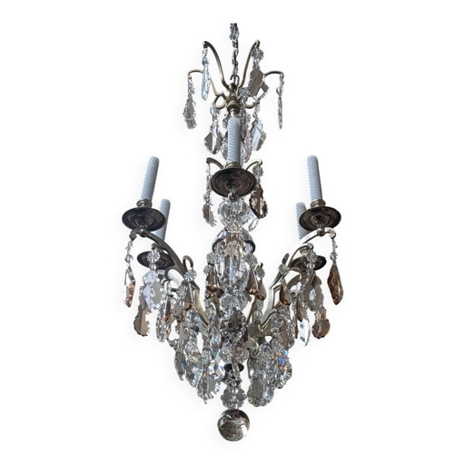 Antique French chandelier 170 cm with Louis XVI style chain in crystal. – kroonluchters, Glass