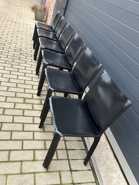 Image 1 of 8x Cassina Cab chair Mario Bellini Black Harness Leather