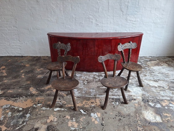 Image 1 of Set aus 4 brutalistischen französischen Landhausstühlen im Stil von Alexandre Noll, 1950er Jahre