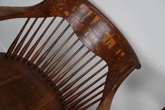 Image 1 of Coppia di sedie da scrivania inglesi in rovere edoardiano con schienali a doghe