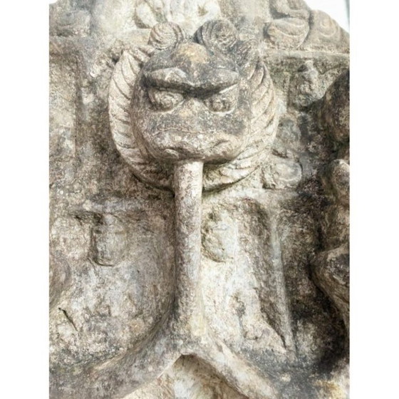 Image 1 of Large Himalayan limestone Buddha stele with naga and temple relief