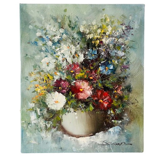 Vintage XL Blume Gemälde Öl Eddy Samson